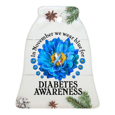 In November We Wear Blue For Diabetes Awareness Ceramic Bell Ornament