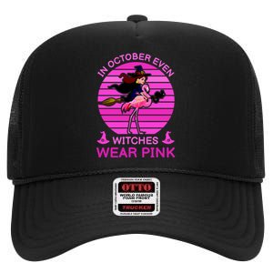 In October Even Witches Wear Pink High Crown Mesh Back Trucker Hat