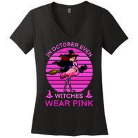 In October Even Witches Wear Pink Women's V-Neck T-Shirt