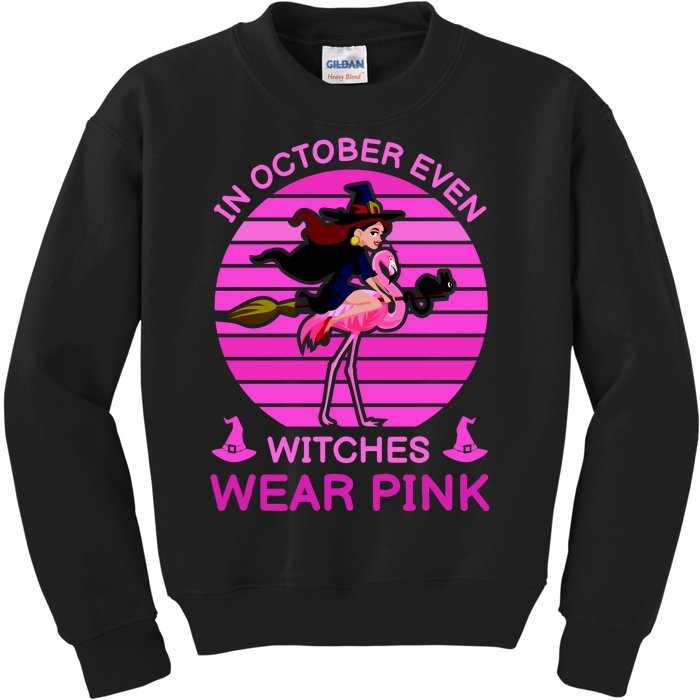 In October Even Witches Wear Pink Kids Sweatshirt