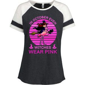 In October Even Witches Wear Pink Enza Ladies Jersey Colorblock Tee