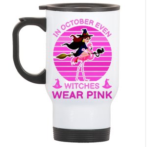 In October Even Witches Wear Pink Stainless Steel Travel Mug