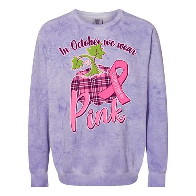 In October We Wear Pink Breast Cancer Autumn Pumpkin Colorblast Crewneck Sweatshirt