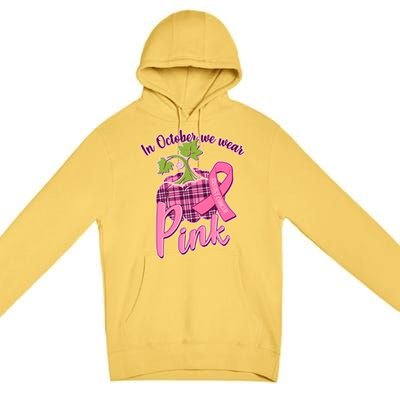 In October We Wear Pink Breast Cancer Autumn Pumpkin Premium Pullover Hoodie