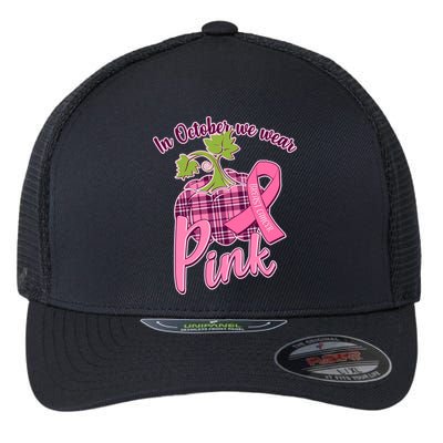 In October We Wear Pink Breast Cancer Autumn Pumpkin Flexfit Unipanel Trucker Cap