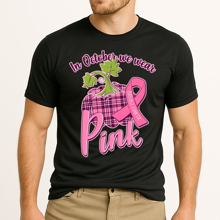 In October We Wear Pink Breast Cancer Autumn Pumpkin Cooling Performance Crew T-Shirt