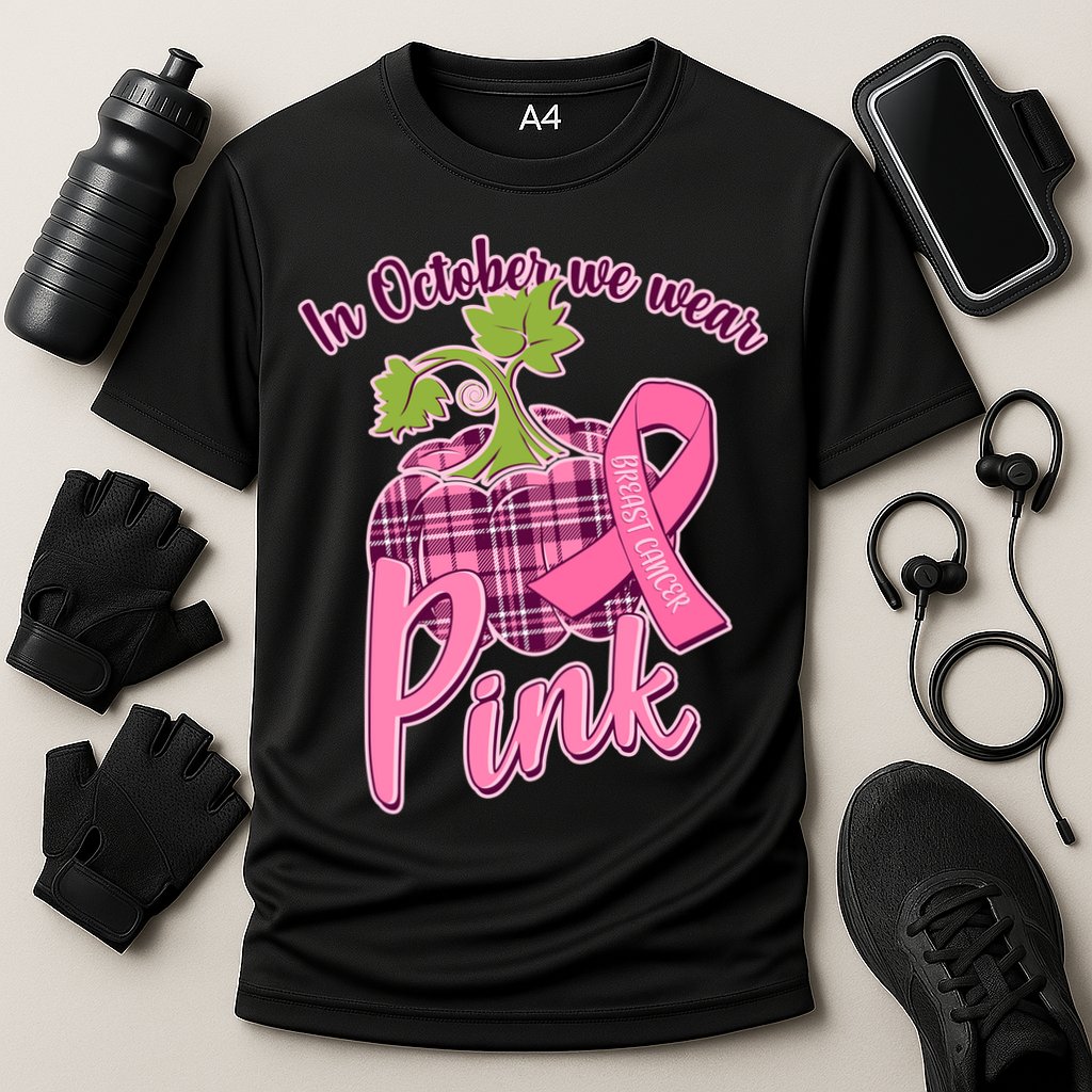 In October We Wear Pink Breast Cancer Autumn Pumpkin Cooling Performance Crew T-Shirt
