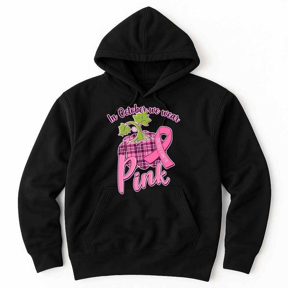In October We Wear Pink Breast Cancer Autumn Pumpkin Hoodie