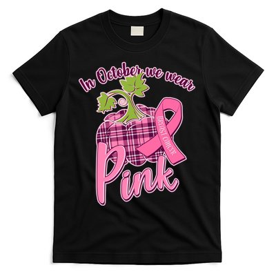 In October We Wear Pink Breast Cancer Autumn Pumpkin T-Shirt