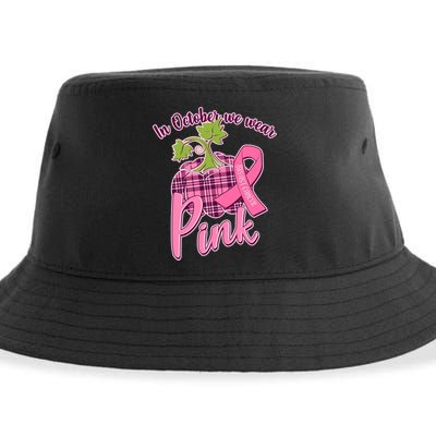 In October We Wear Pink Breast Cancer Autumn Pumpkin Sustainable Bucket Hat