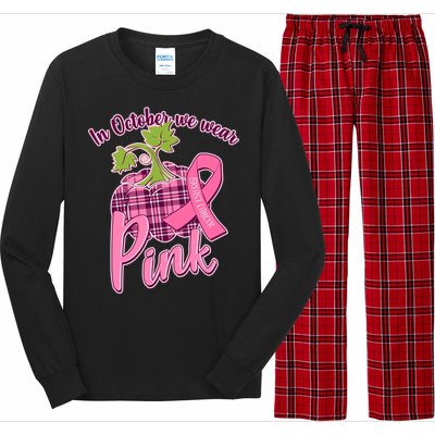 In October We Wear Pink Breast Cancer Autumn Pumpkin Long Sleeve Pajama Set