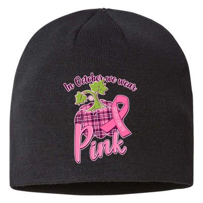 In October We Wear Pink Breast Cancer Autumn Pumpkin Sustainable Beanie