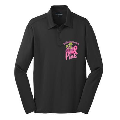 In October We Wear Pink Breast Cancer Autumn Pumpkin Silk Touch Performance Long Sleeve Polo