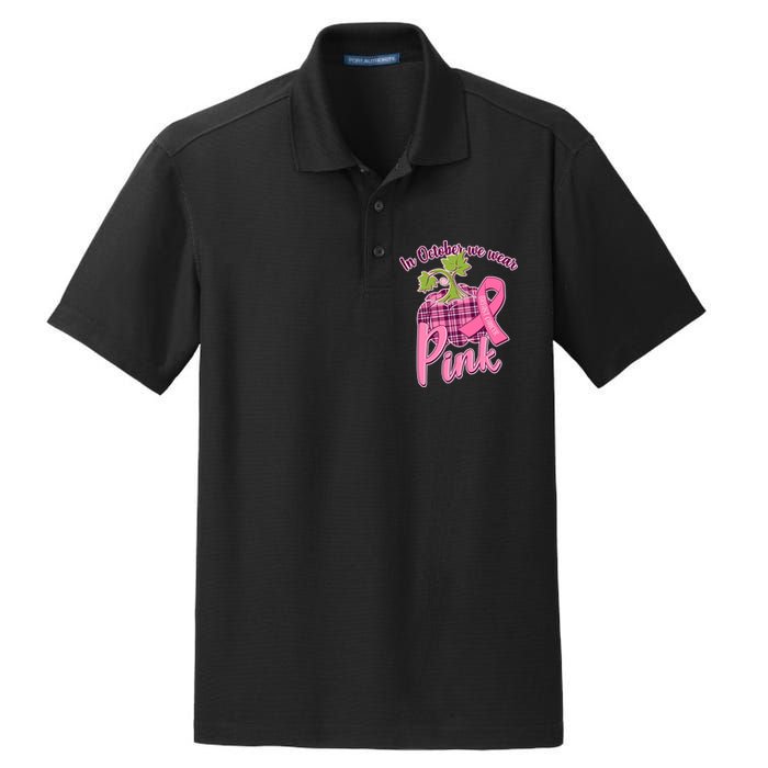 In October We Wear Pink Breast Cancer Autumn Pumpkin Dry Zone Grid Polo