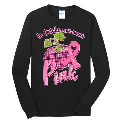 In October We Wear Pink Breast Cancer Autumn Pumpkin Tall Long Sleeve T-Shirt