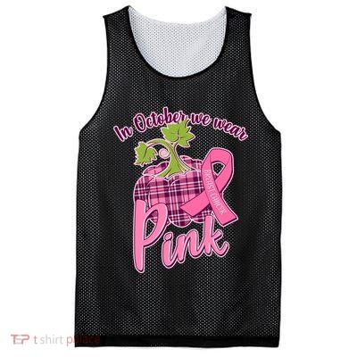 In October We Wear Pink Breast Cancer Autumn Pumpkin Mesh Reversible Basketball Jersey Tank