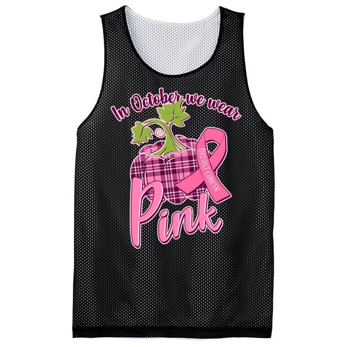 In October We Wear Pink Breast Cancer Autumn Pumpkin Mesh Reversible Basketball Jersey Tank