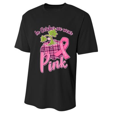 In October We Wear Pink Breast Cancer Autumn Pumpkin Performance Sprint T-Shirt