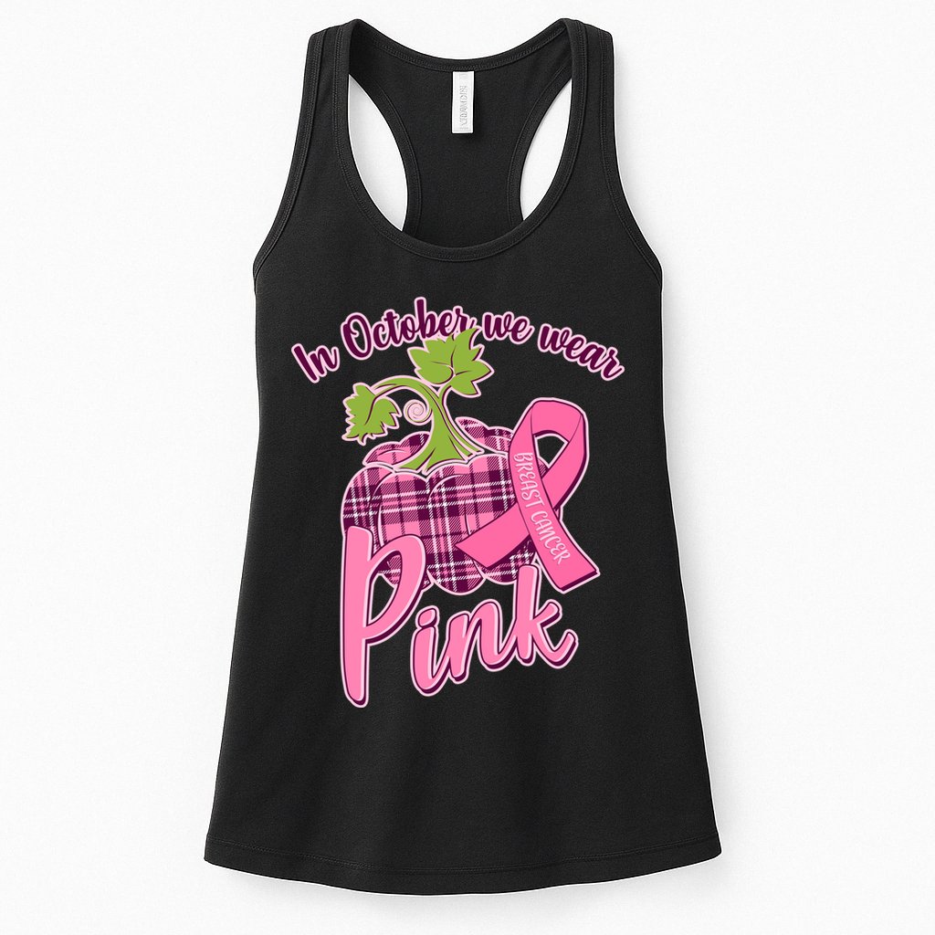 In October We Wear Pink Breast Cancer Autumn Pumpkin Womens Tank Top
