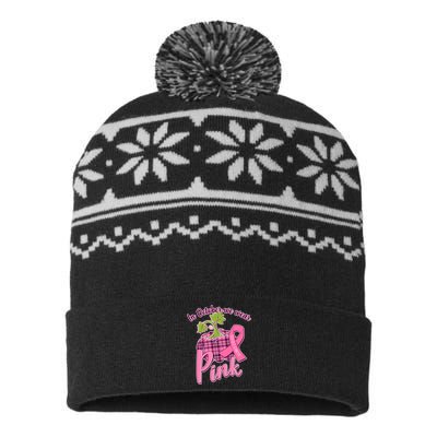 In October We Wear Pink Breast Cancer Autumn Pumpkin USA-Made Snowflake Beanie