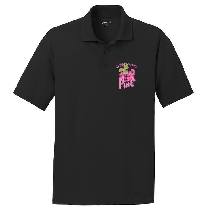 In October We Wear Pink Breast Cancer Autumn Pumpkin PosiCharge RacerMesh Polo