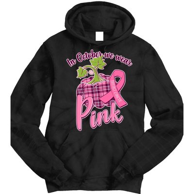 In October We Wear Pink Breast Cancer Autumn Pumpkin Tie Dye Hoodie