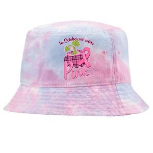 In October We Wear Pink Breast Cancer Autumn Pumpkin Tie-Dyed Bucket Hat