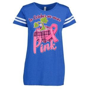 In October We Wear Pink Breast Cancer Autumn Pumpkin Enza Ladies Jersey Football T-Shirt