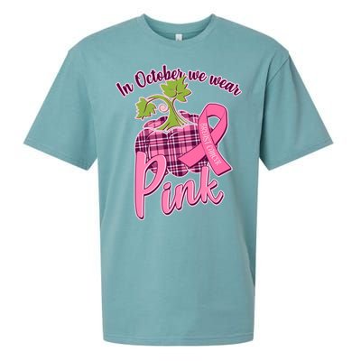 In October We Wear Pink Breast Cancer Autumn Pumpkin Sueded Cloud Jersey T-Shirt