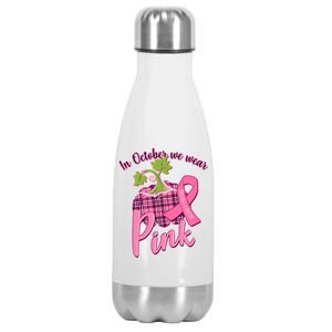 In October We Wear Pink Breast Cancer Autumn Pumpkin Stainless Steel Insulated Water Bottle