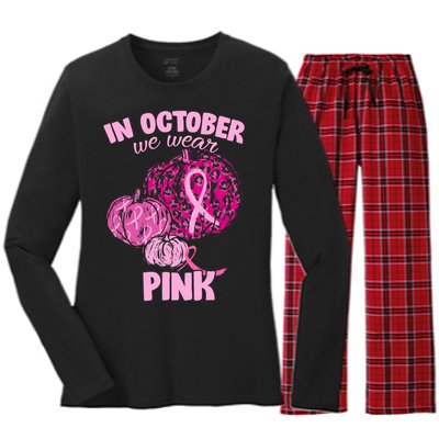 In October We Wear Pink Breast Cancer Awareness Women's Long Sleeve Flannel Pajama Set 