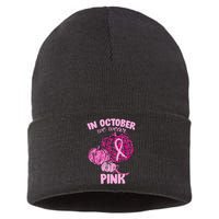 In October We Wear Pink Breast Cancer Awareness Sustainable Knit Beanie