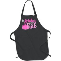 In October We Wear Pink Breast Cancer Awareness Pumpkin Full-Length Apron With Pockets