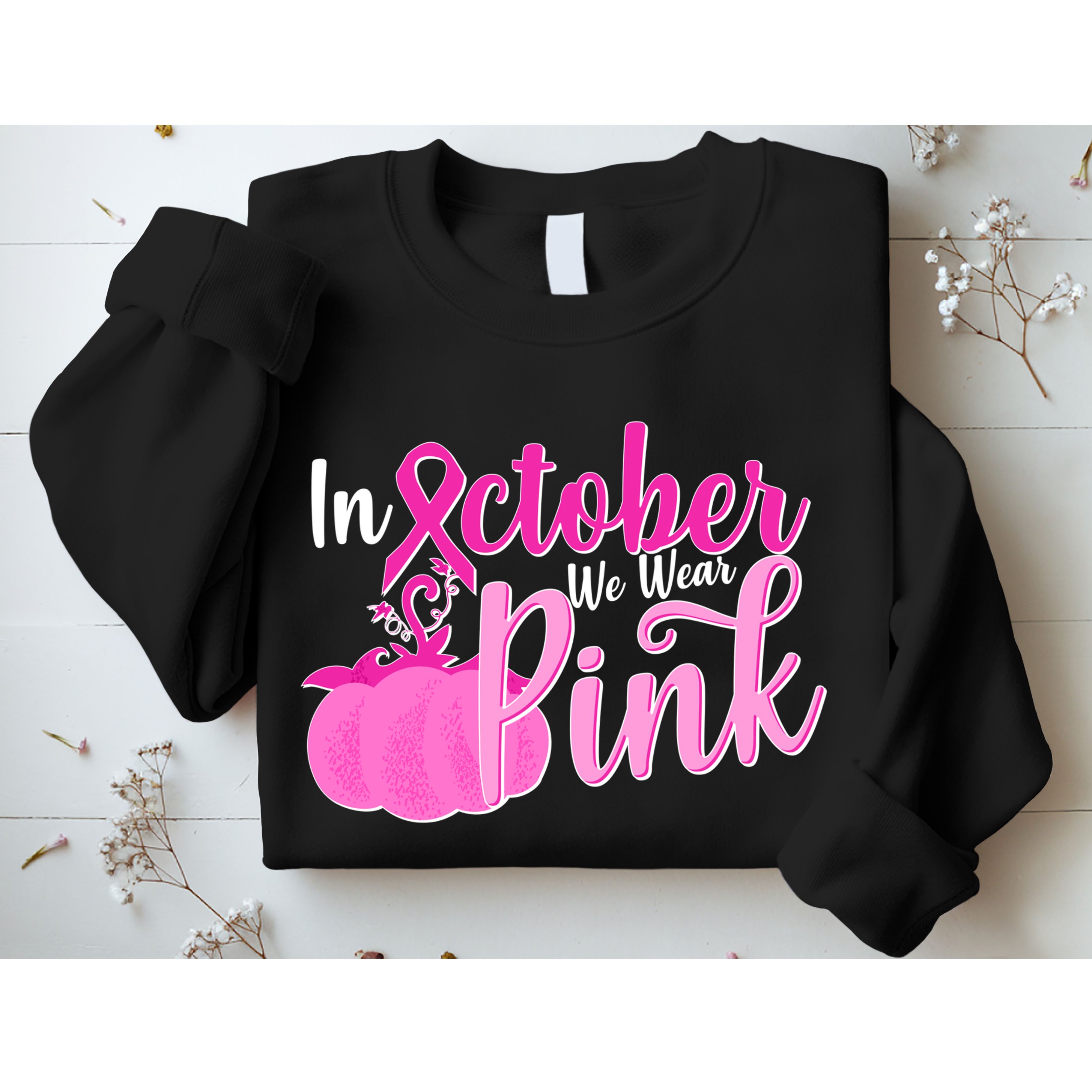 In October We Wear Pink Breast Cancer Awareness Pumpkin Sweatshirt
