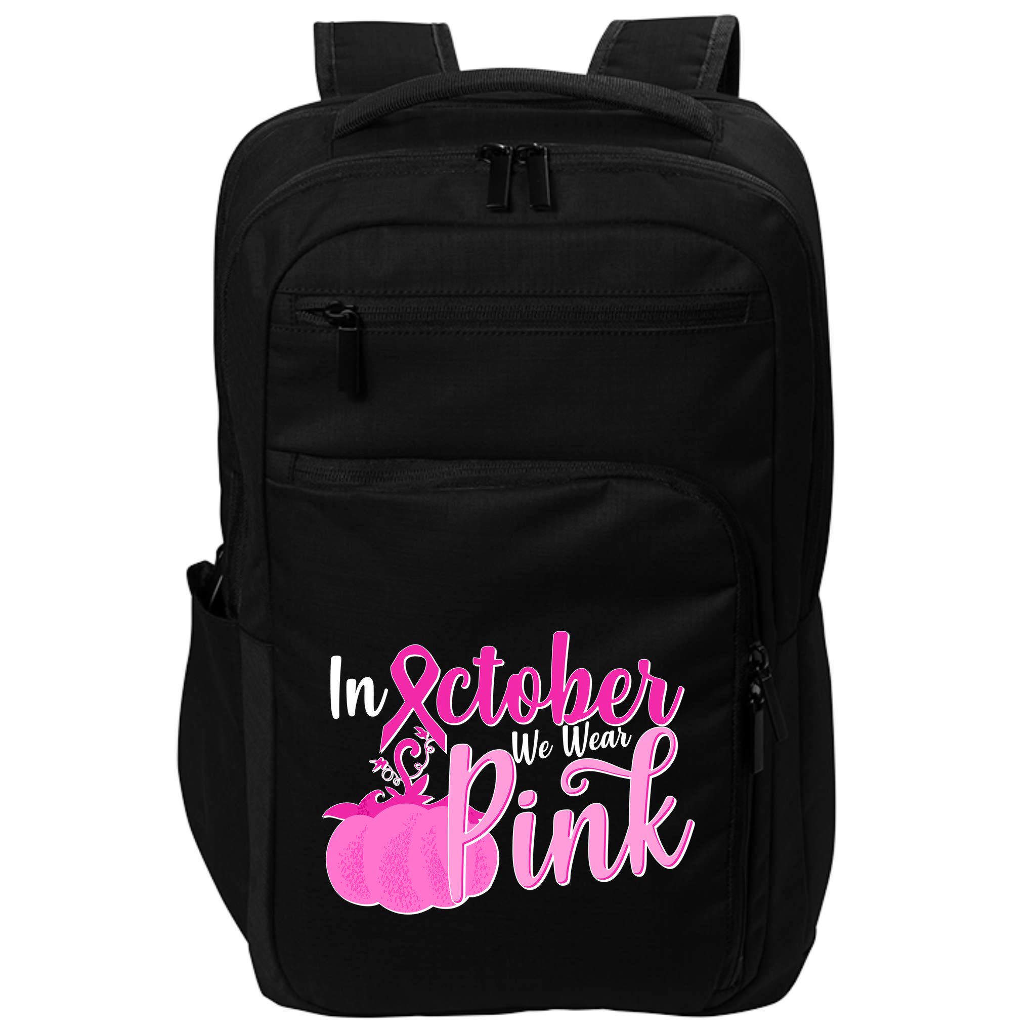 In October We Wear Pink Breast Cancer Awareness Pumpkin Impact Tech Backpack