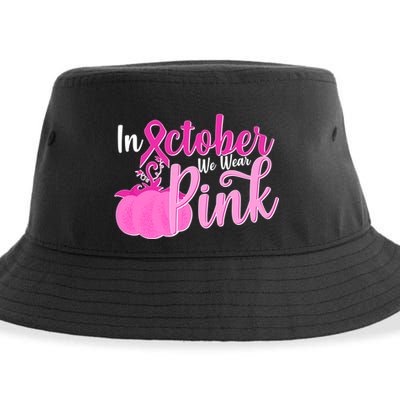 In October We Wear Pink Breast Cancer Awareness Pumpkin Sustainable Bucket Hat