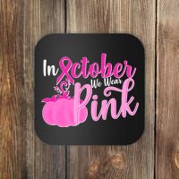 In October We Wear Pink Breast Cancer Awareness Pumpkin Coaster