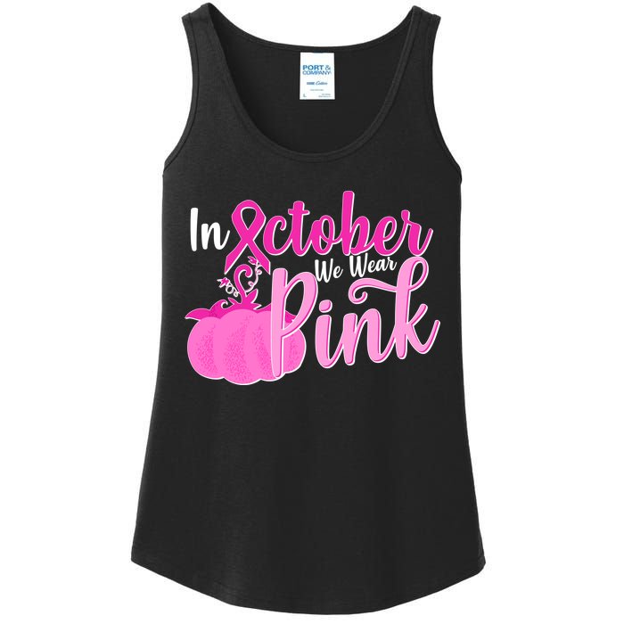 In October We Wear Pink Breast Cancer Awareness Pumpkin Ladies Essential Tank