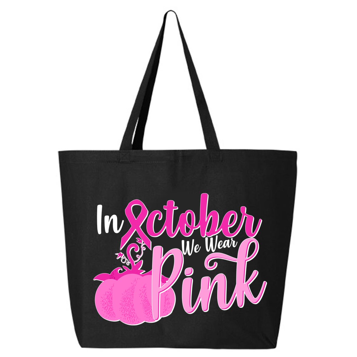 In October We Wear Pink Breast Cancer Awareness Pumpkin 25L Jumbo Tote