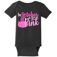 In October We Wear Pink Breast Cancer Awareness Pumpkin Baby Bodysuit