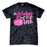 In October We Wear Pink Breast Cancer Awareness Pumpkin Tie-Dye T-Shirt