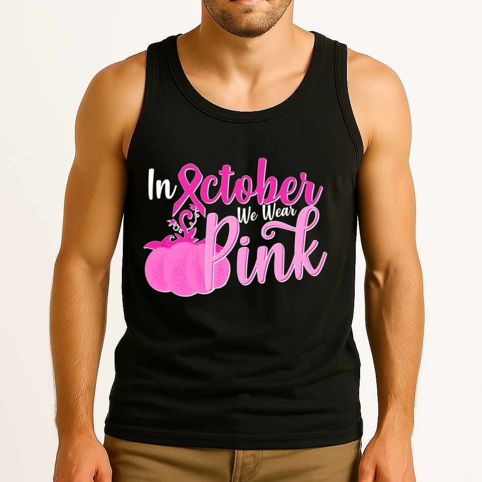 In October We Wear Pink Breast Cancer Awareness Pumpkin Tank Top