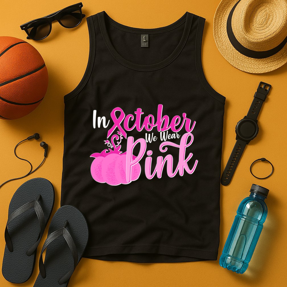 In October We Wear Pink Breast Cancer Awareness Pumpkin Tank Top