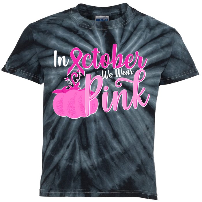 In October We Wear Pink Breast Cancer Awareness Pumpkin Kids Tie-Dye T-Shirt