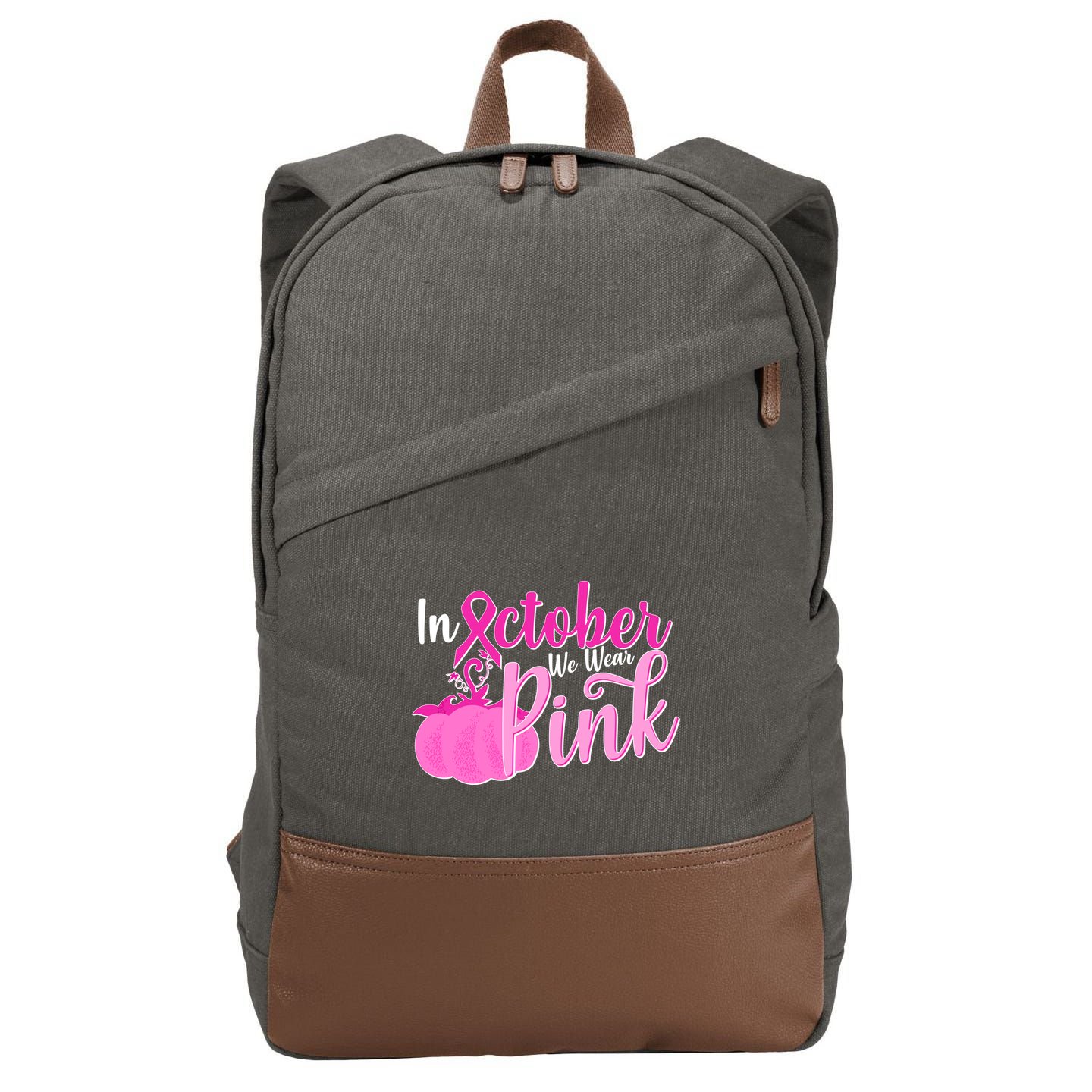 In October We Wear Pink Breast Cancer Awareness Pumpkin Cotton Canvas Backpack