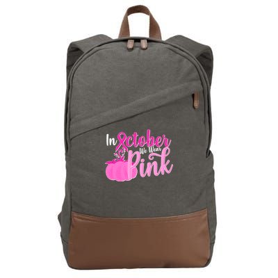 In October We Wear Pink Breast Cancer Awareness Pumpkin Cotton Canvas Backpack