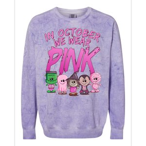 In October We Wear Pink Breast Cancer Halloween Monsters Colorblast Crewneck Sweatshirt