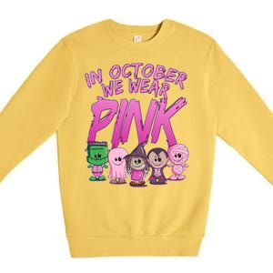 In October We Wear Pink Breast Cancer Halloween Monsters Premium Crewneck Sweatshirt