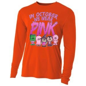 In October We Wear Pink Breast Cancer Halloween Monsters Cooling Performance Long Sleeve Crew