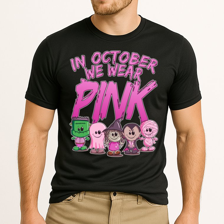 In October We Wear Pink Breast Cancer Halloween Monsters Cooling Performance Crew T-Shirt